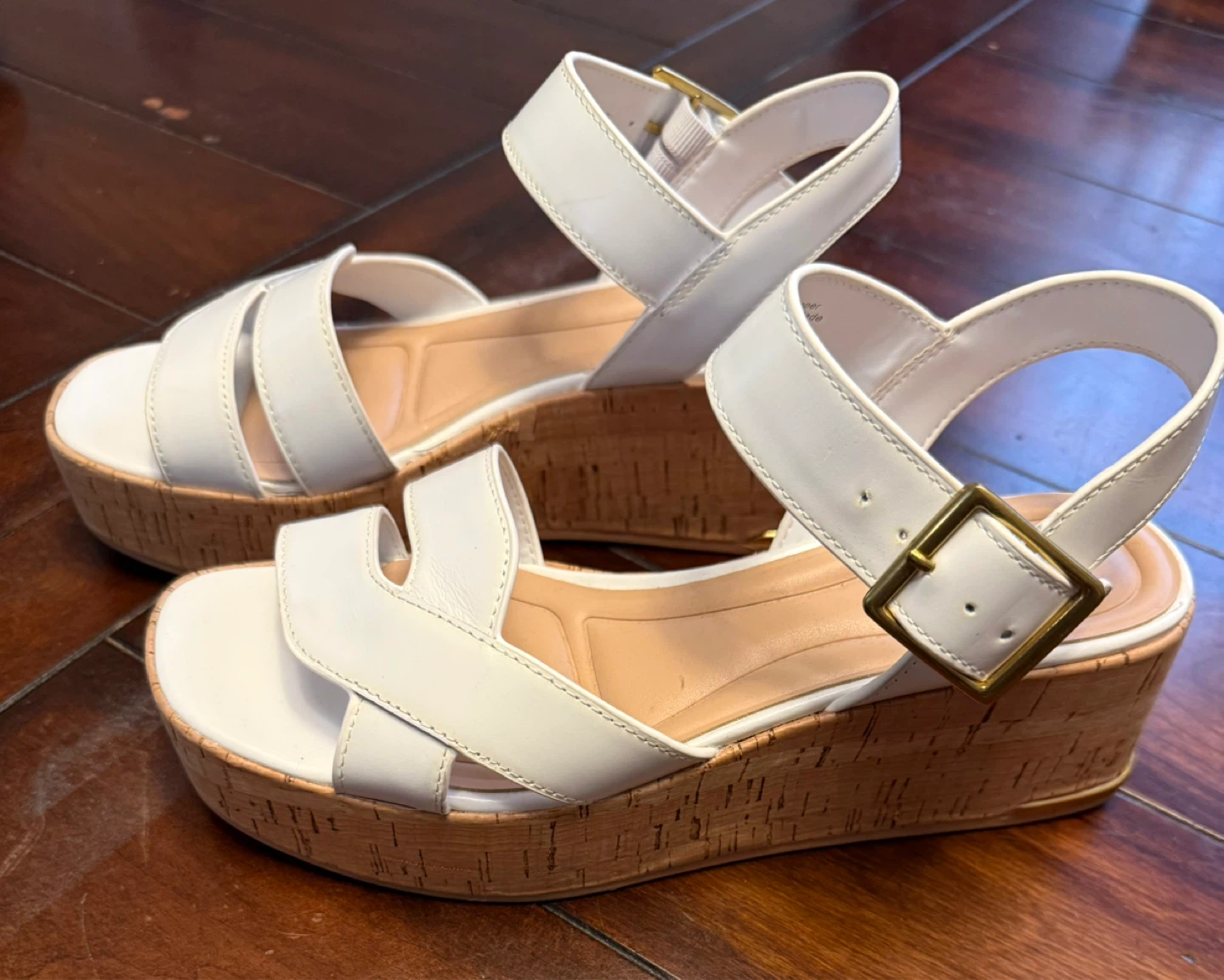 Sarto White Leather Wedge Sandals Size 7 - photo 2