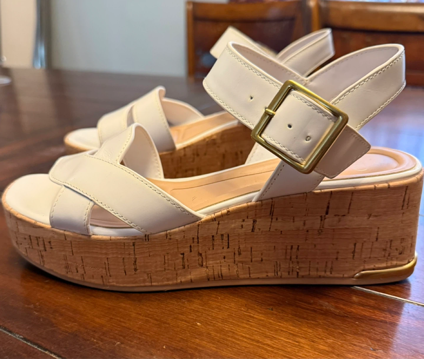 Sarto White Leather Wedge Sandals Size 7