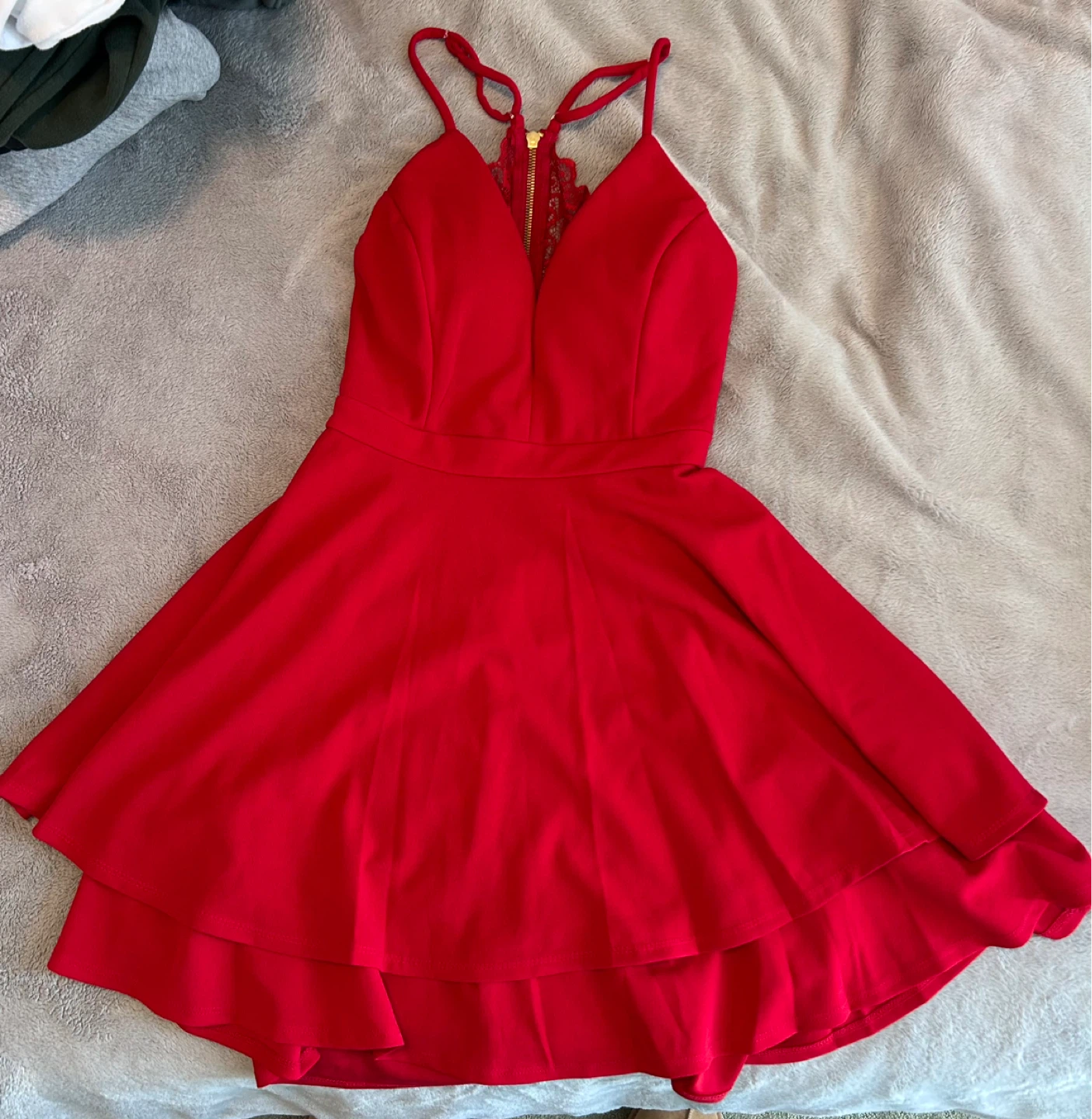 Red Lace & Zipper Mini Dress