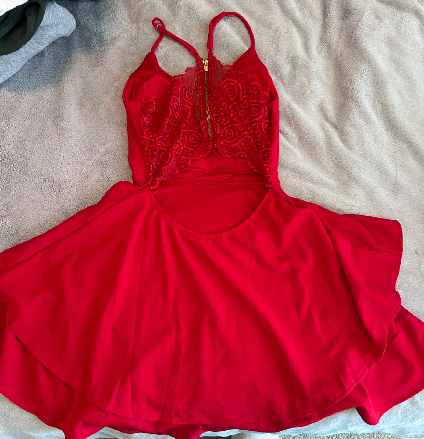 Red Lace & Zipper Mini Dress - photo 2