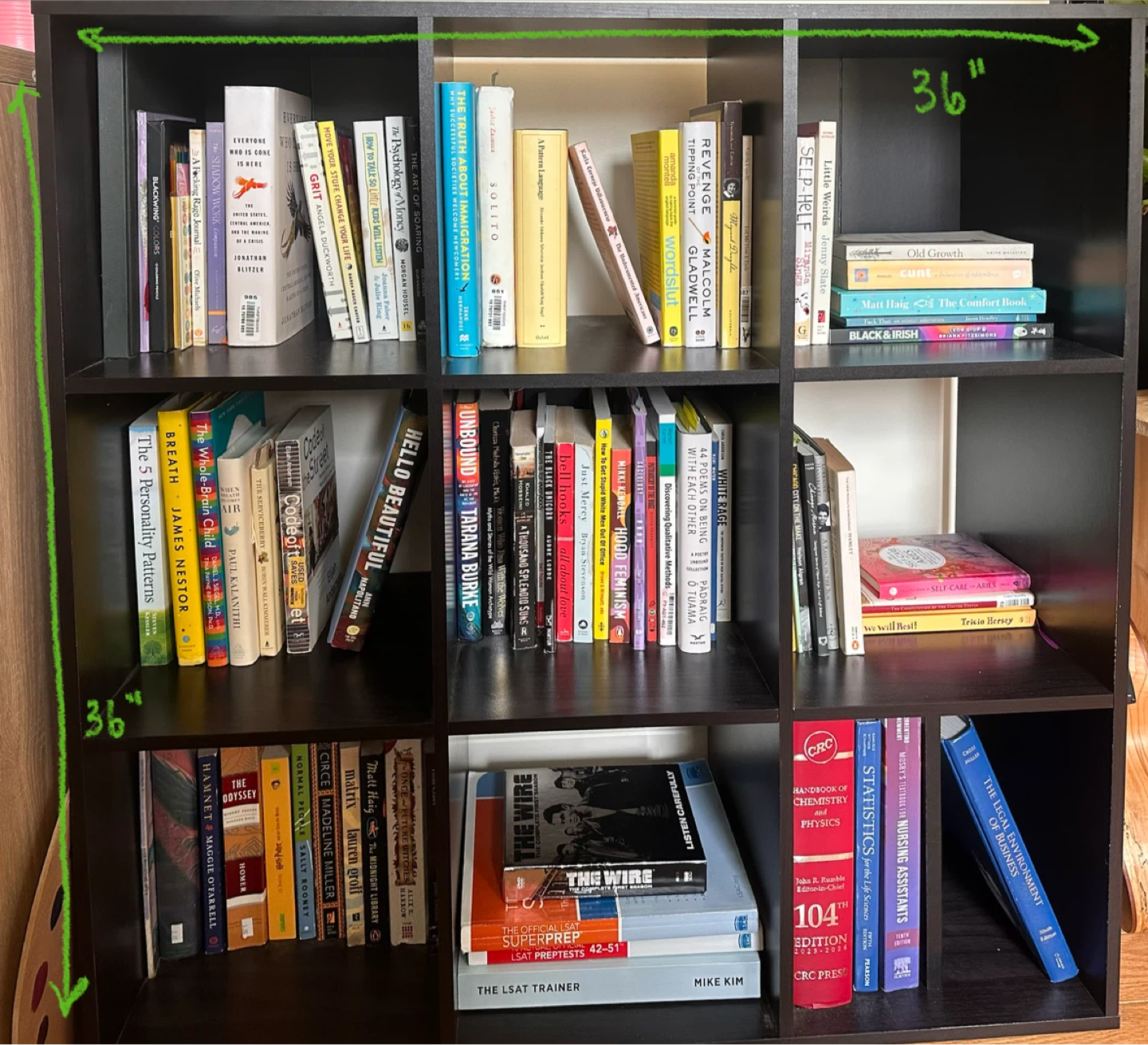 Dark brown/black 9-cube bookshelf