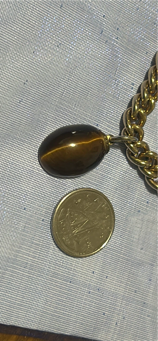 Gold Chain Bracelet with Tiger's Eye Pendant - photo 2