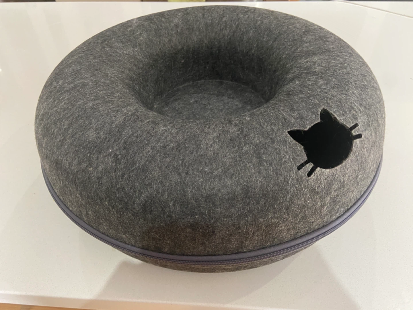 Grey Felt Cat Bed Tunnel with Cat Face Cutout - photo 2