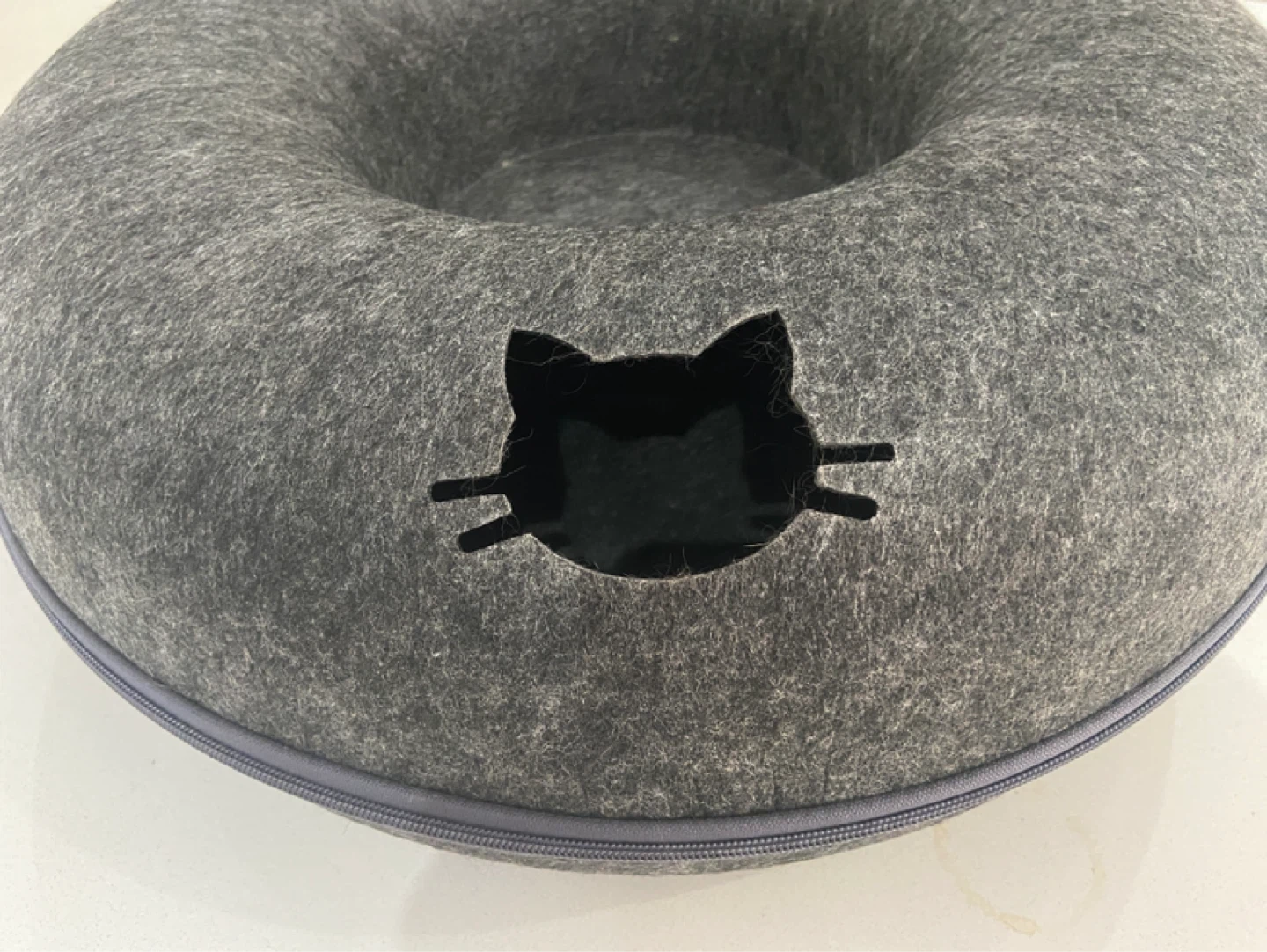 Grey Felt Cat Bed Tunnel with Cat Face Cutout - photo 3