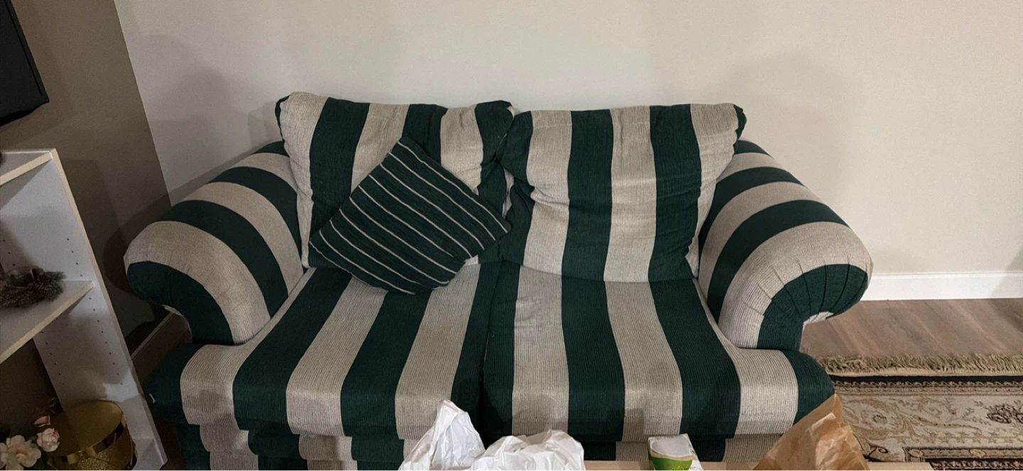 Green and Beige Striped Sofa - photo 2