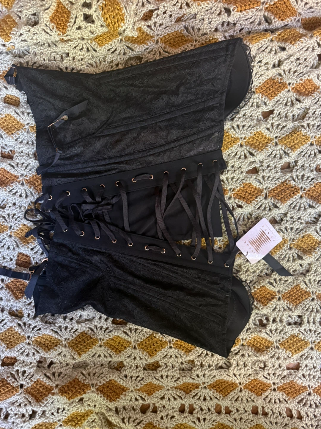 Savage X Fenty Black Lace Corset with Garters
