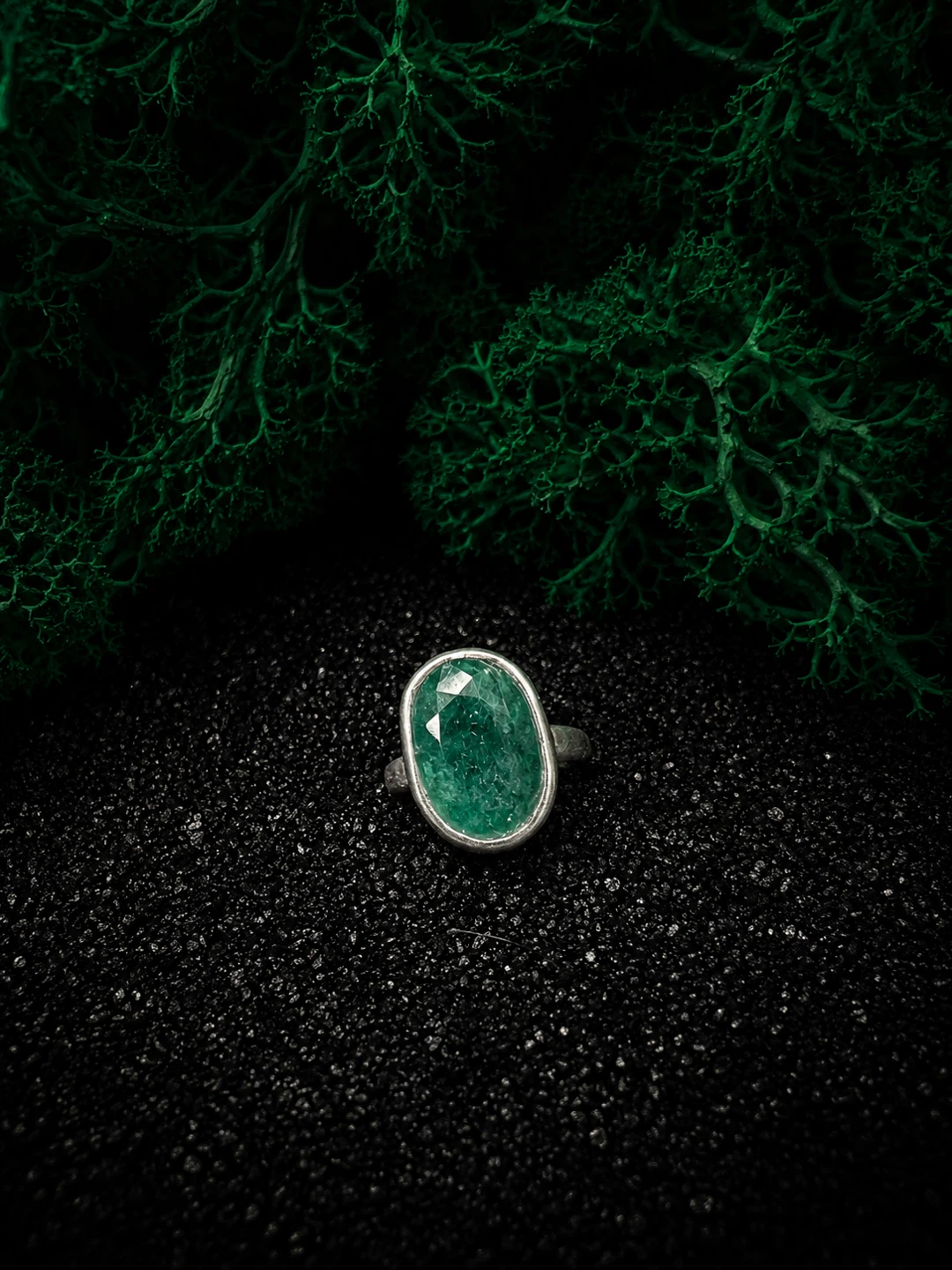 Oval Emerald Ring Sterling Silver - Mothers Day Special