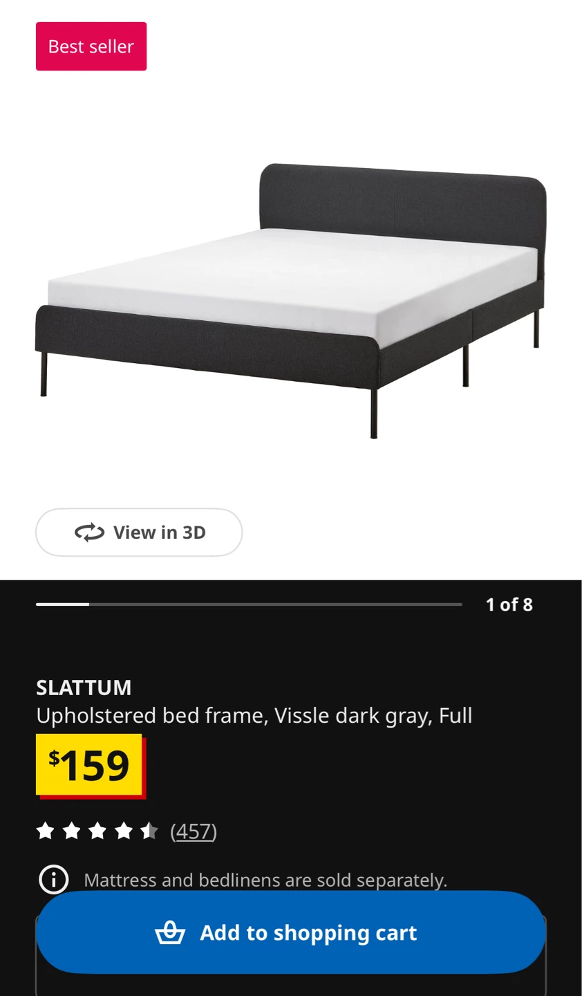 IKEA SLATTUM Upholstered Bed Frame - Full, Dark Gray - photo 2
