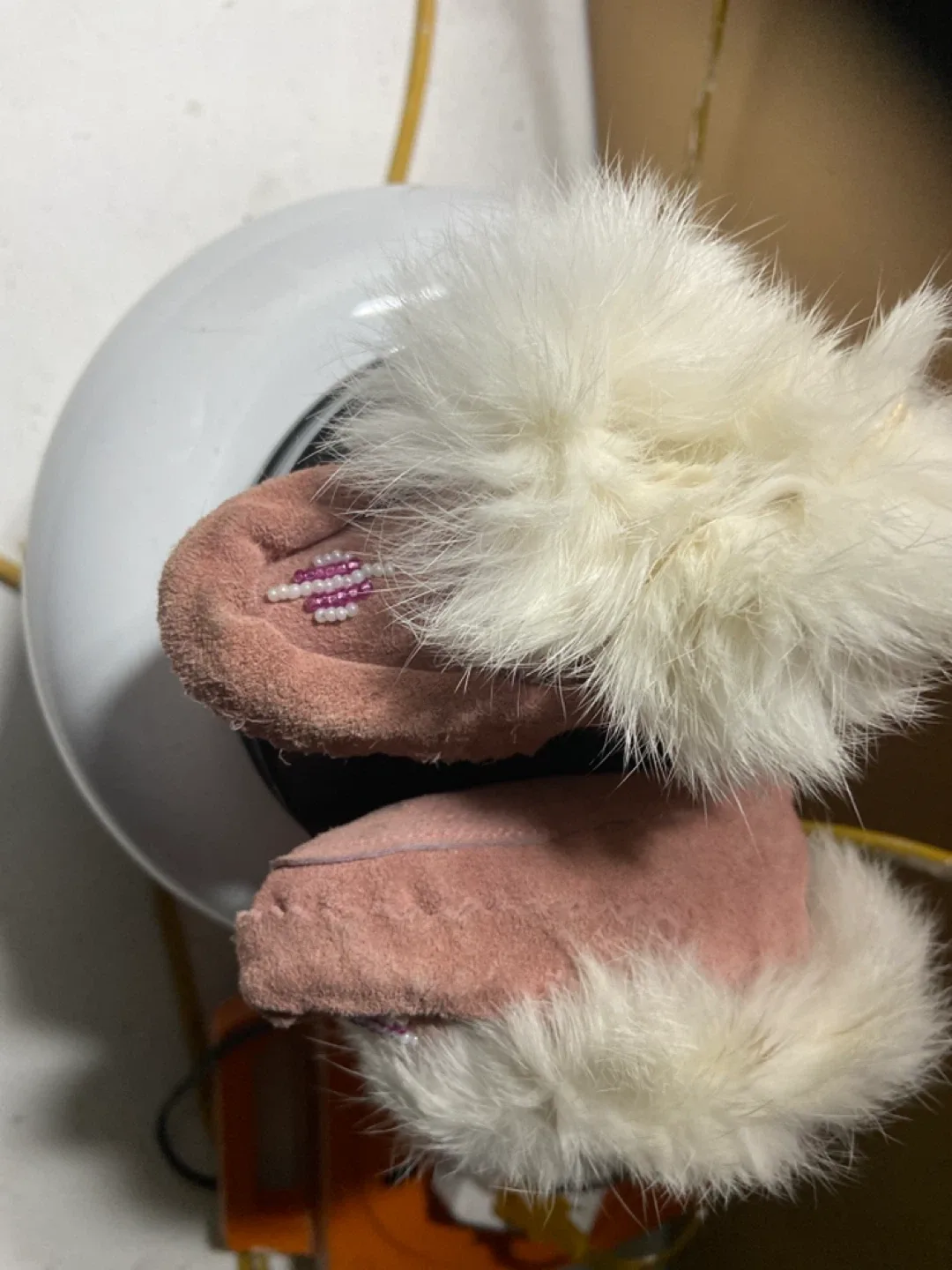 Pink Suede Moccasins with Fur Trim - photo 2
