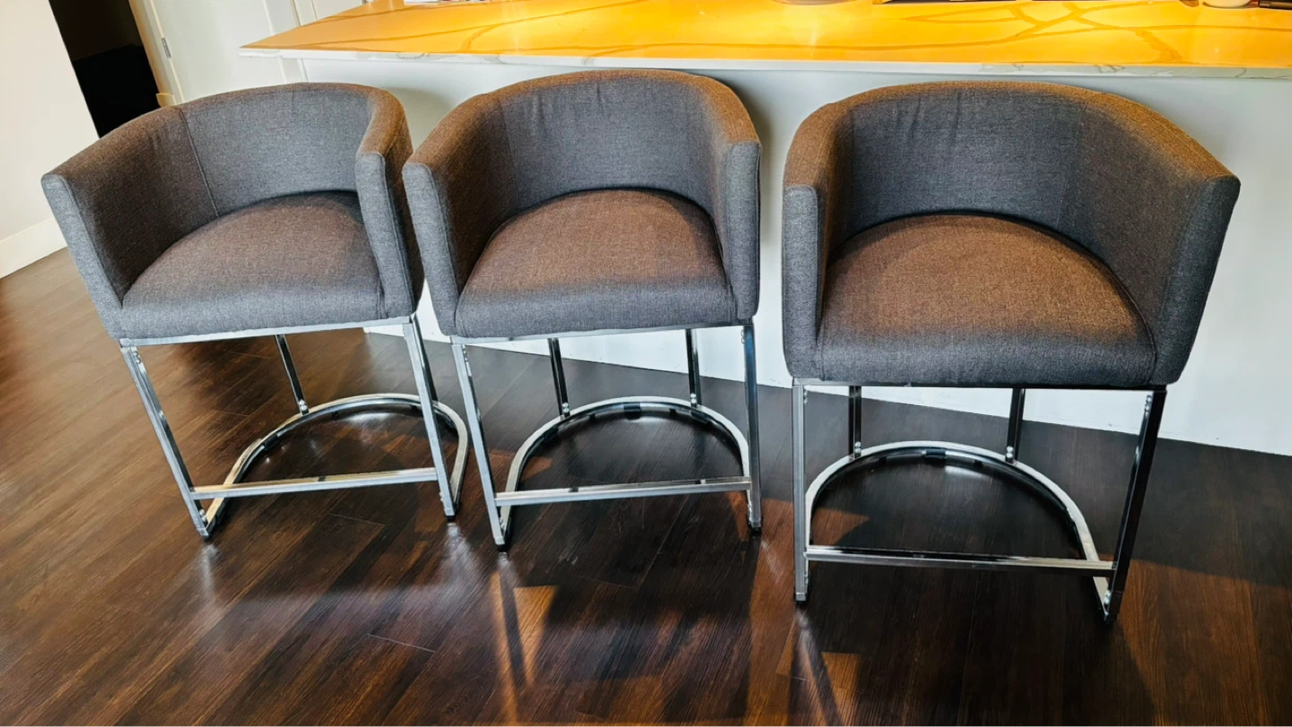 Set of 3 Gray Upholstered Counter Height Bar Stools - photo 2
