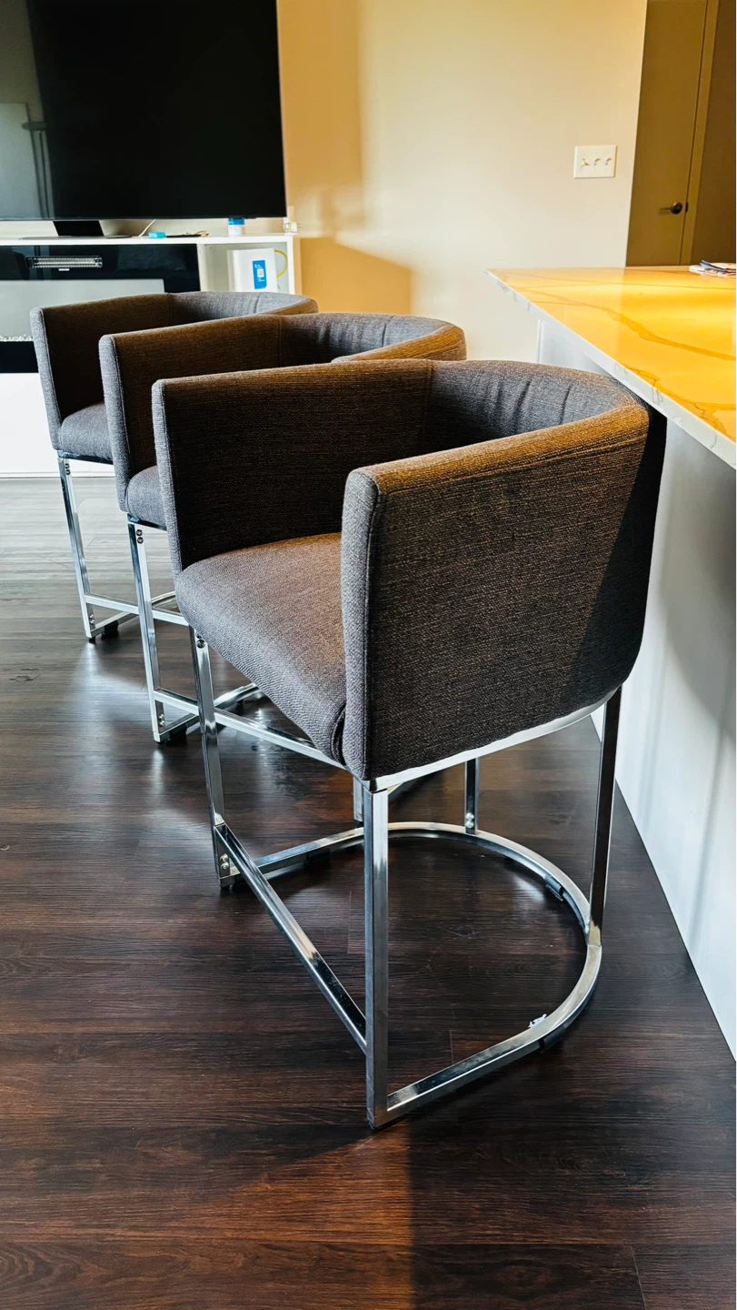 Set of 3 Gray Upholstered Counter Height Bar Stools