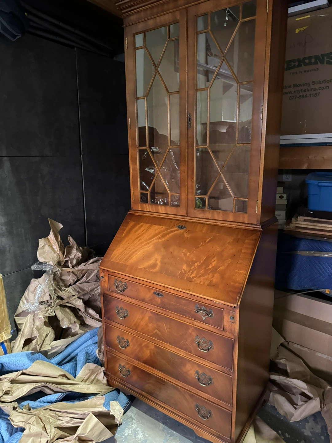 Vintage Wooden Secretary Desk with Glass Cabinet - photo 3