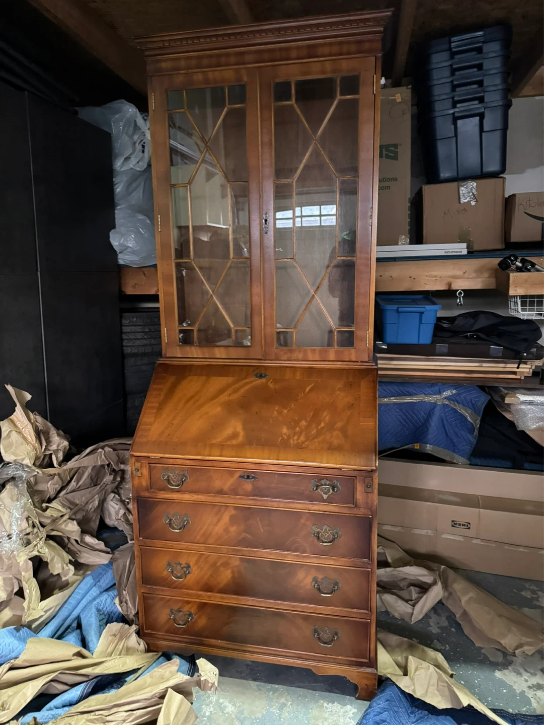 Vintage Wooden Secretary Desk with Glass Cabinet - photo 4