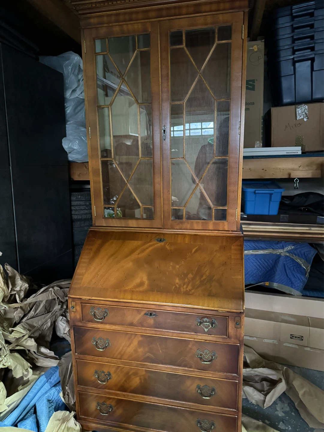 Vintage Wooden Secretary Desk with Glass Cabinet - photo 5