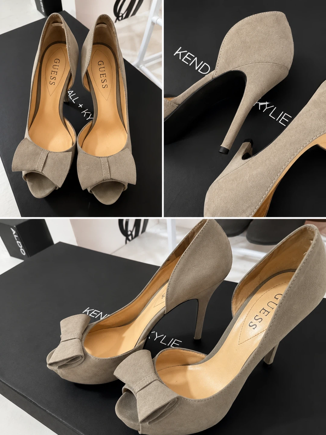 Guess Women's Grey Suede Bow Peep-Toe Heels