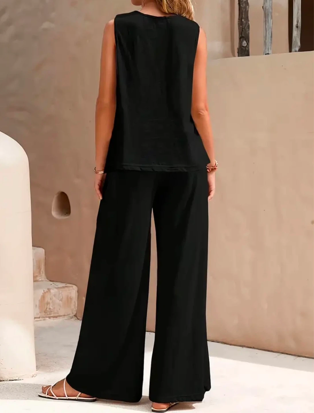 Black Sleeveless Wide Leg Pants Set - photo 3