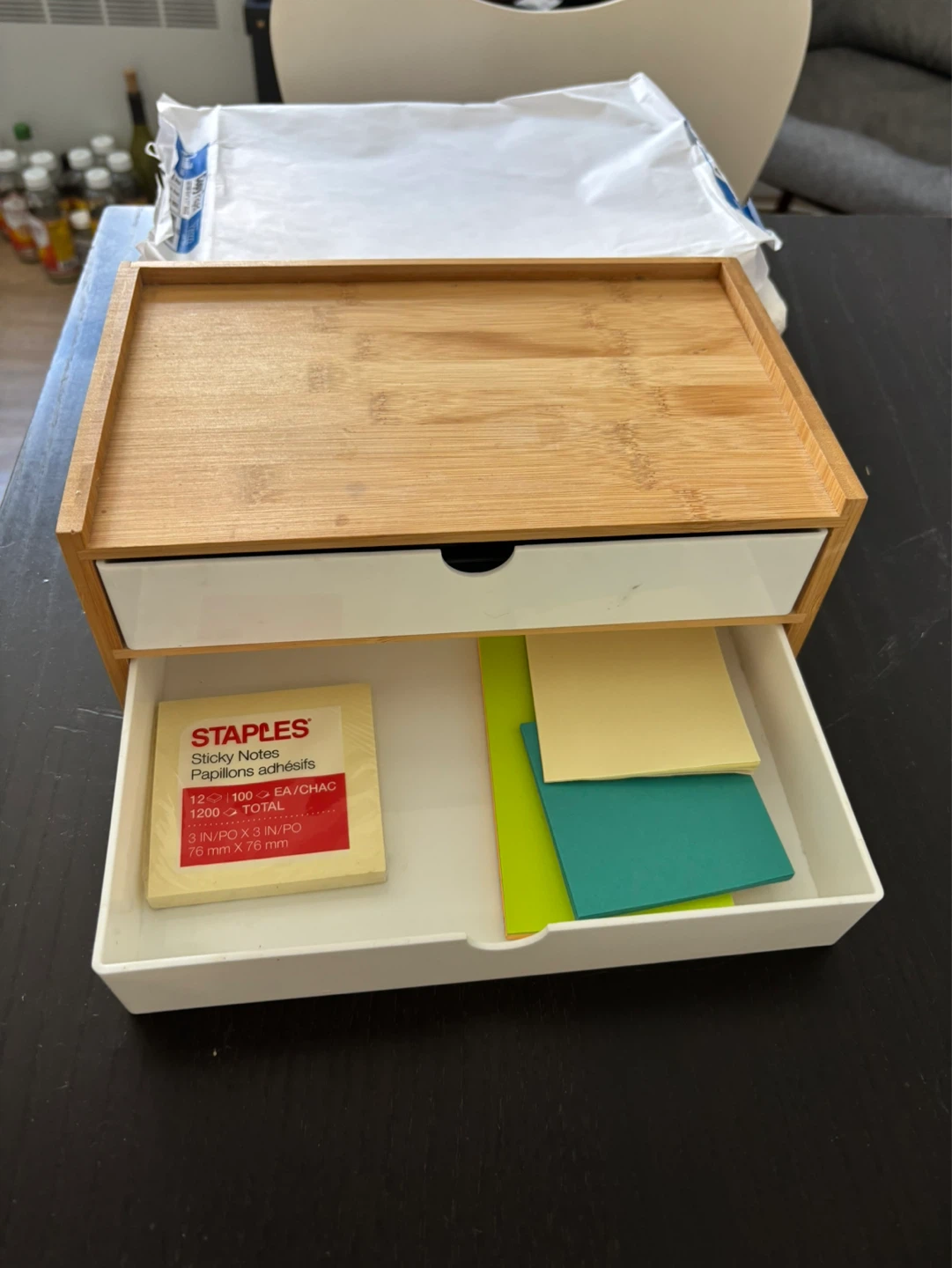 Bamboo Desktop Organizer with Drawers and office supplies - photo 2