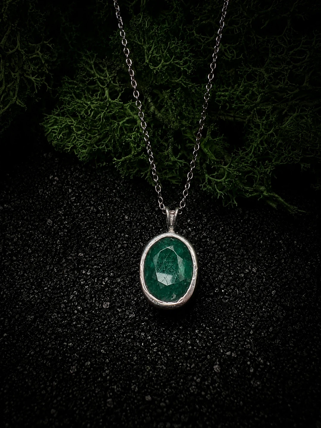 Emerald and Silver Pendant Necklace