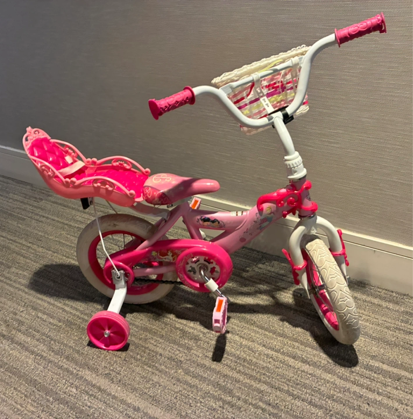 Pink Princess Child's Bicycle w. Basket and Doll Seat