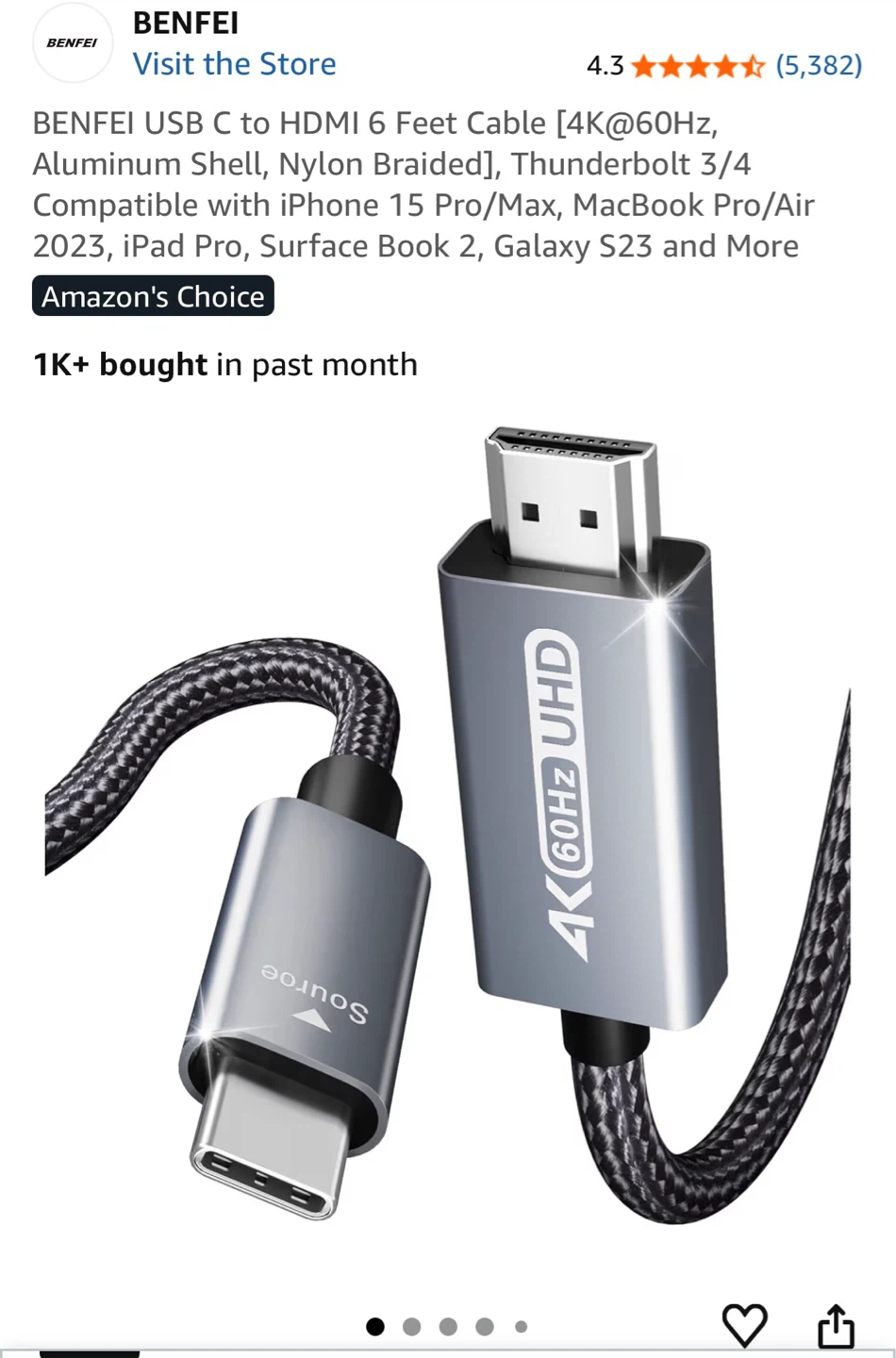 BENFEI USB C to HDMI Cable 6 Ft
