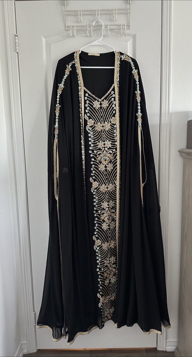 Black Embellished Abaya with Gold Beading