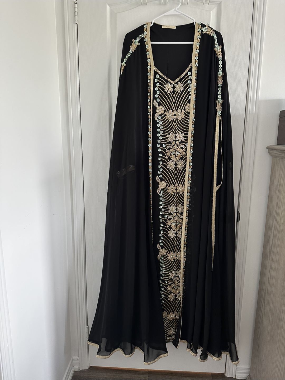 Black Embellished Abaya with Gold Beading - photo 4