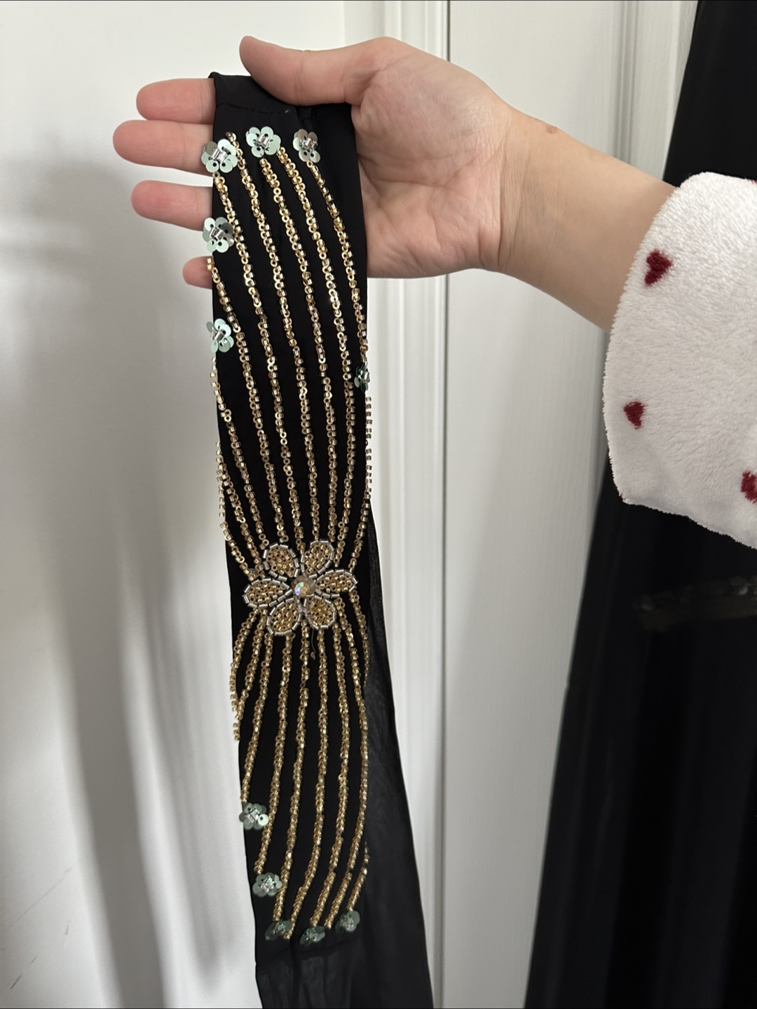 Black Embellished Abaya with Gold Beading - photo 3