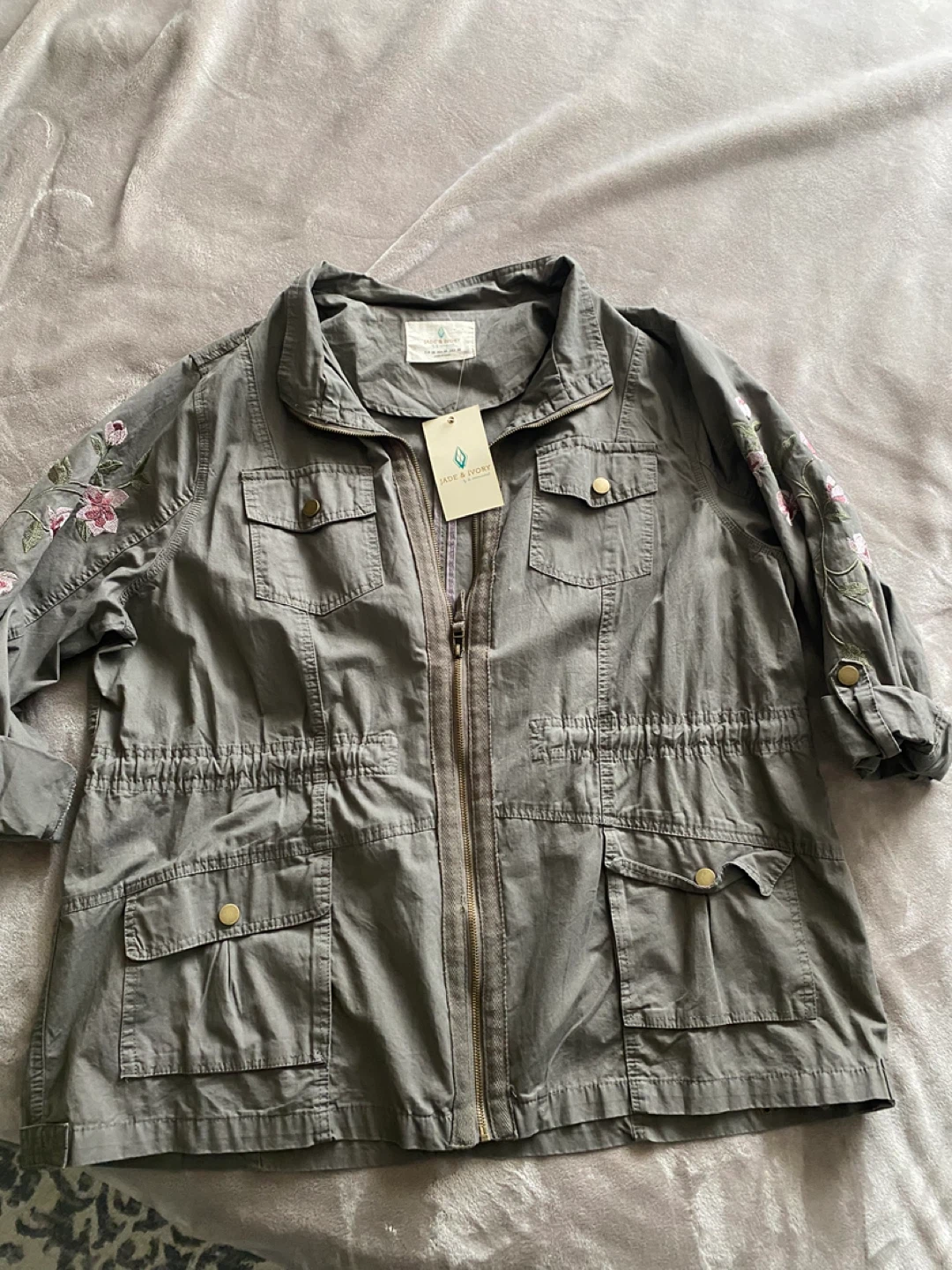 Jade & Ivory Floral Embroidered Utility Jacket