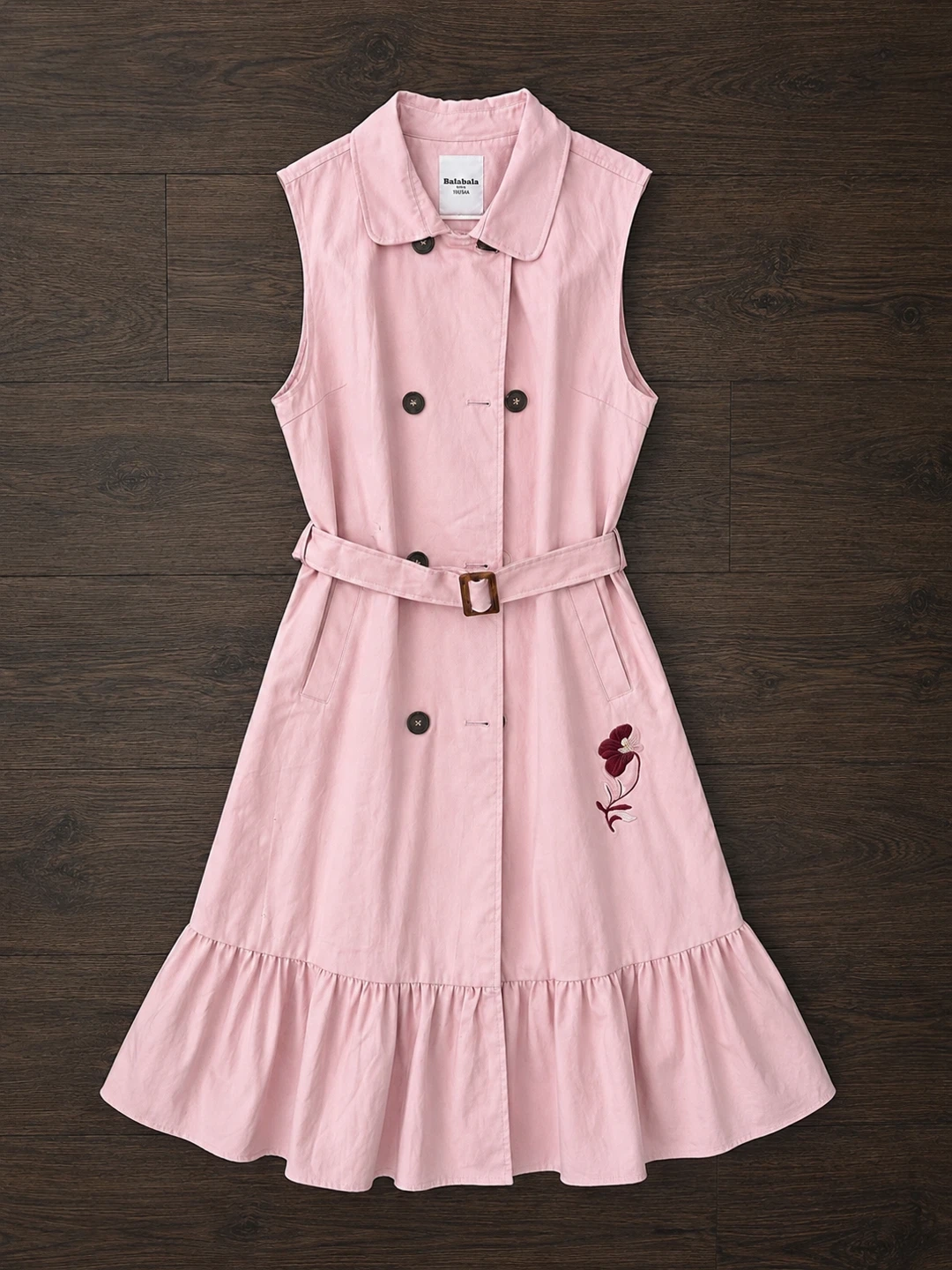 Kids Pink Sleeveless Double-Breasted Dress