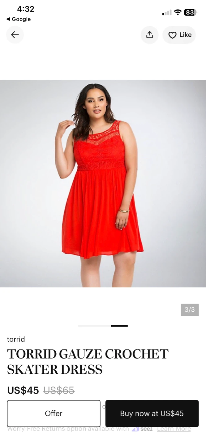 Torrid Gauze Crochet Skater Dress Red Size 18