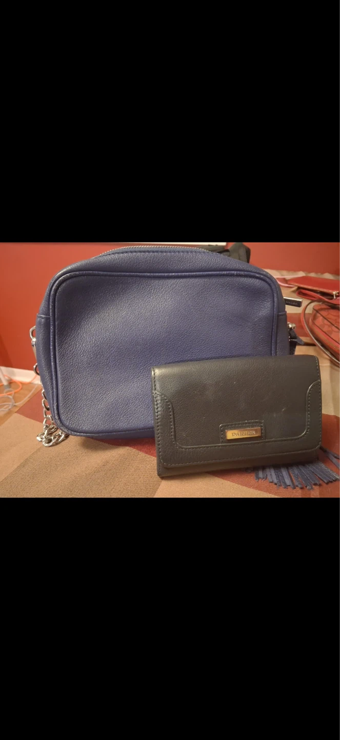Blue Leather Crossbody Bag with Silver Chain