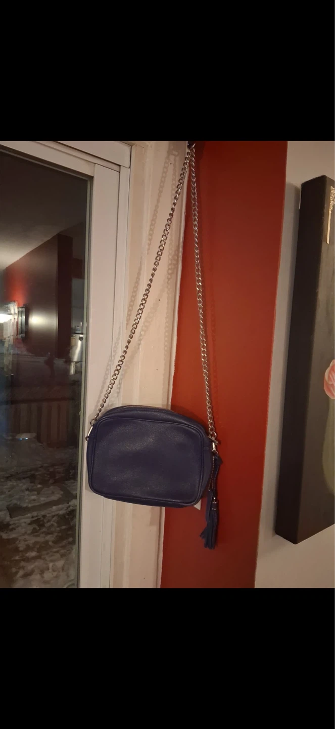 Blue Leather Crossbody Bag with Silver Chain - photo 2