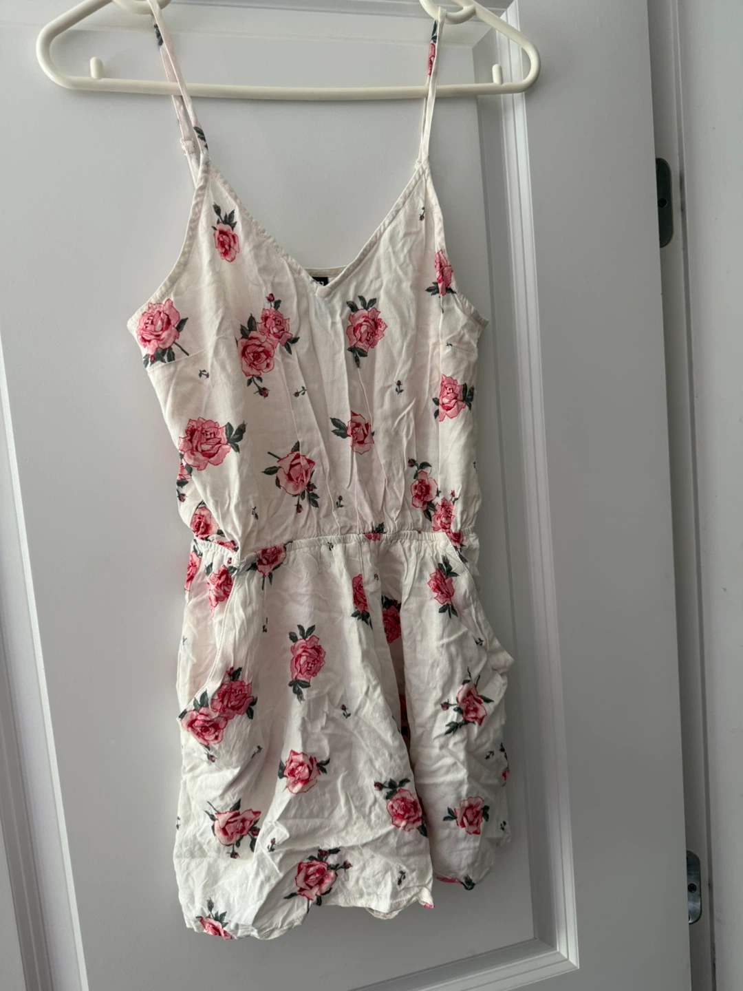 H&M White Floral Romper with Pink Roses