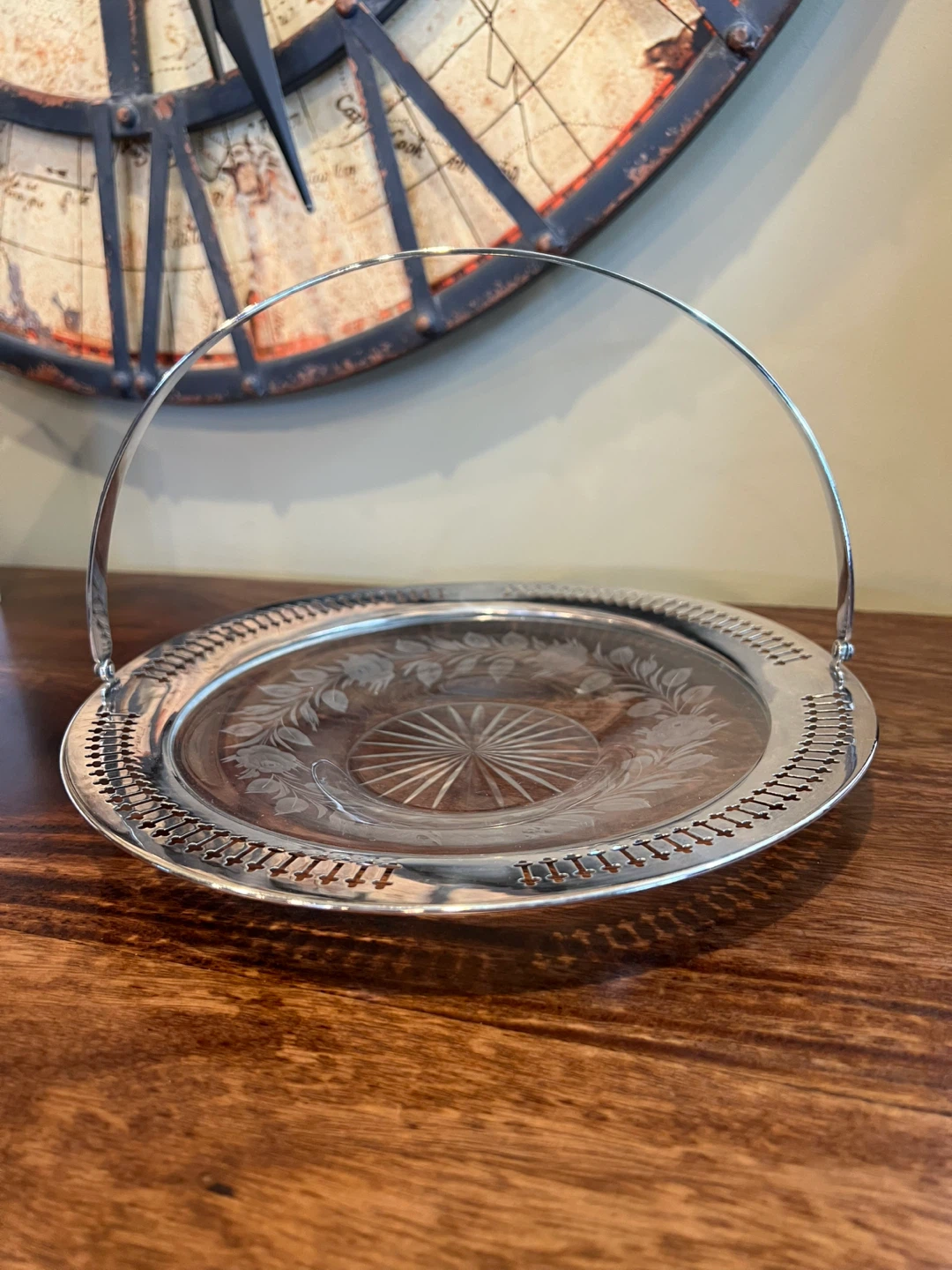 Vintage Silver Plated and Etched Glass ‘Bride’s Basket’