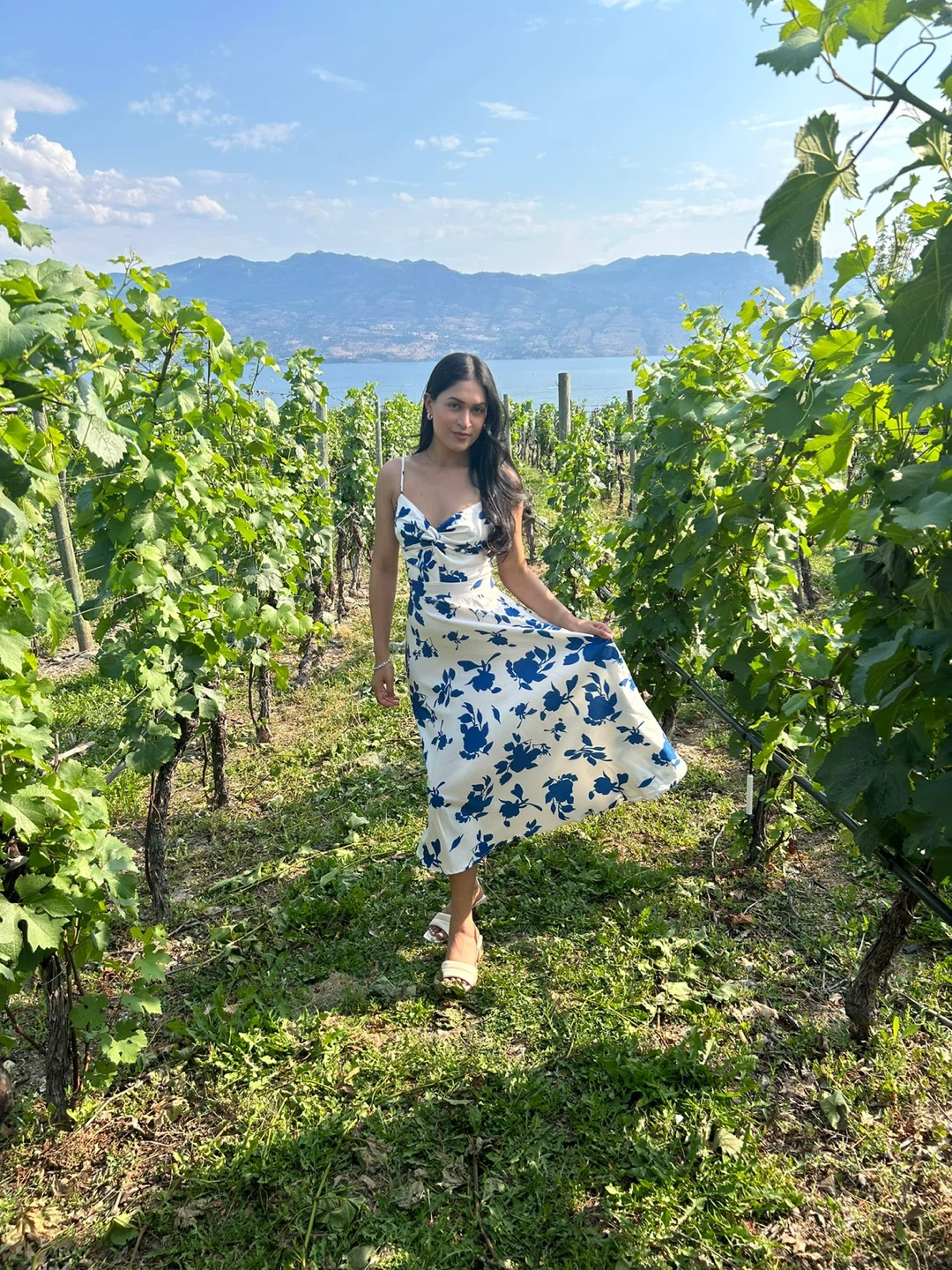 Blue Floral Print Midi Dress