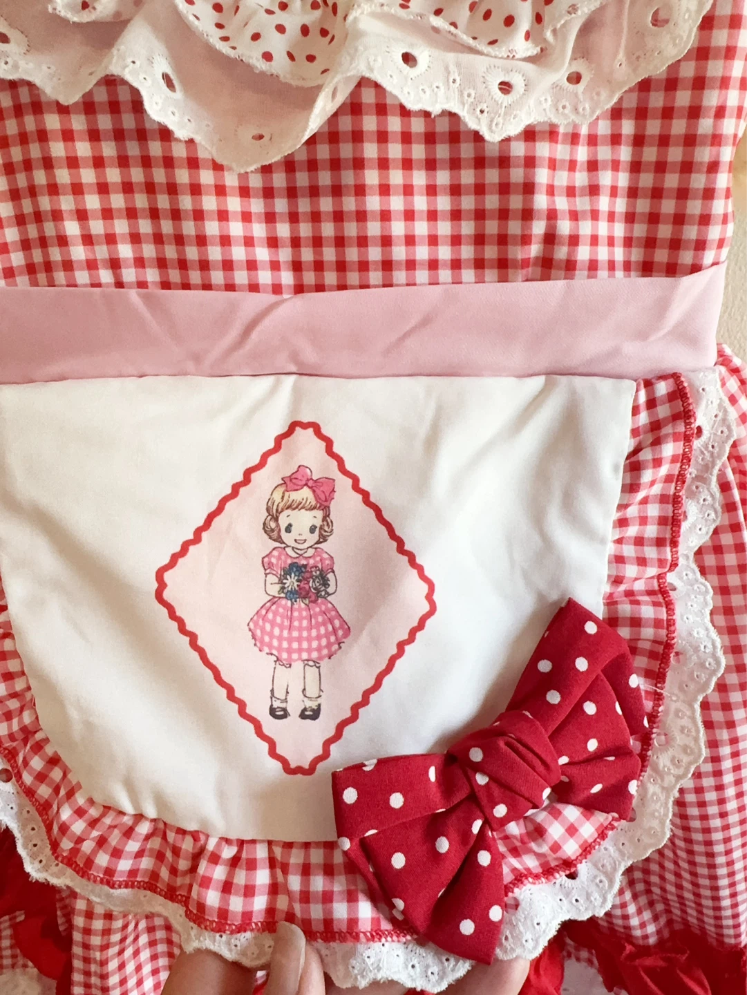 Girls Red Gingham Apron Dress size 6-7T - photo 3
