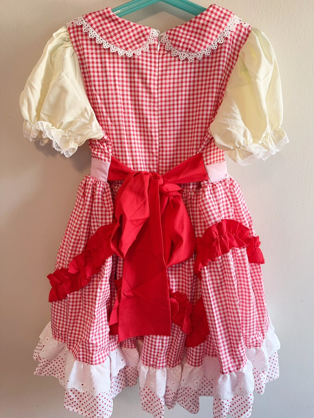 Girls Red Gingham Apron Dress size 6-7T - photo 5