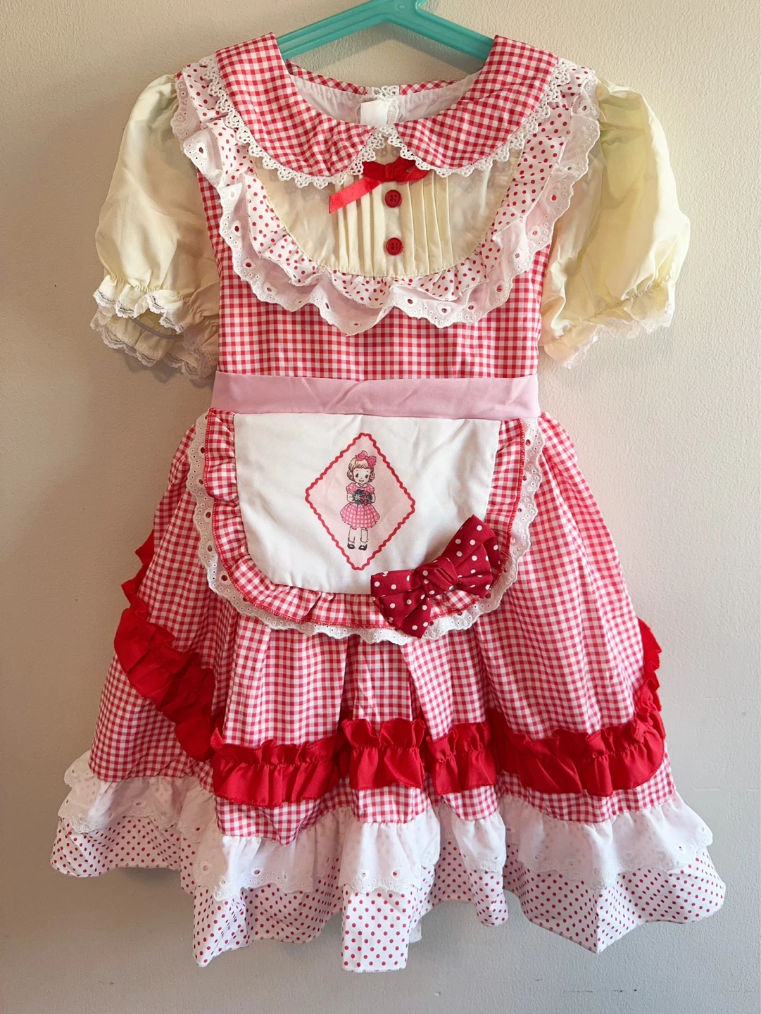 Girls Red Gingham Apron Dress size 6-7T - photo 2