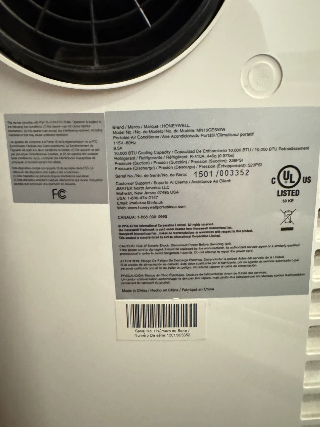 Honeywell MN10CESWW Portable Air Conditioner - photo 2