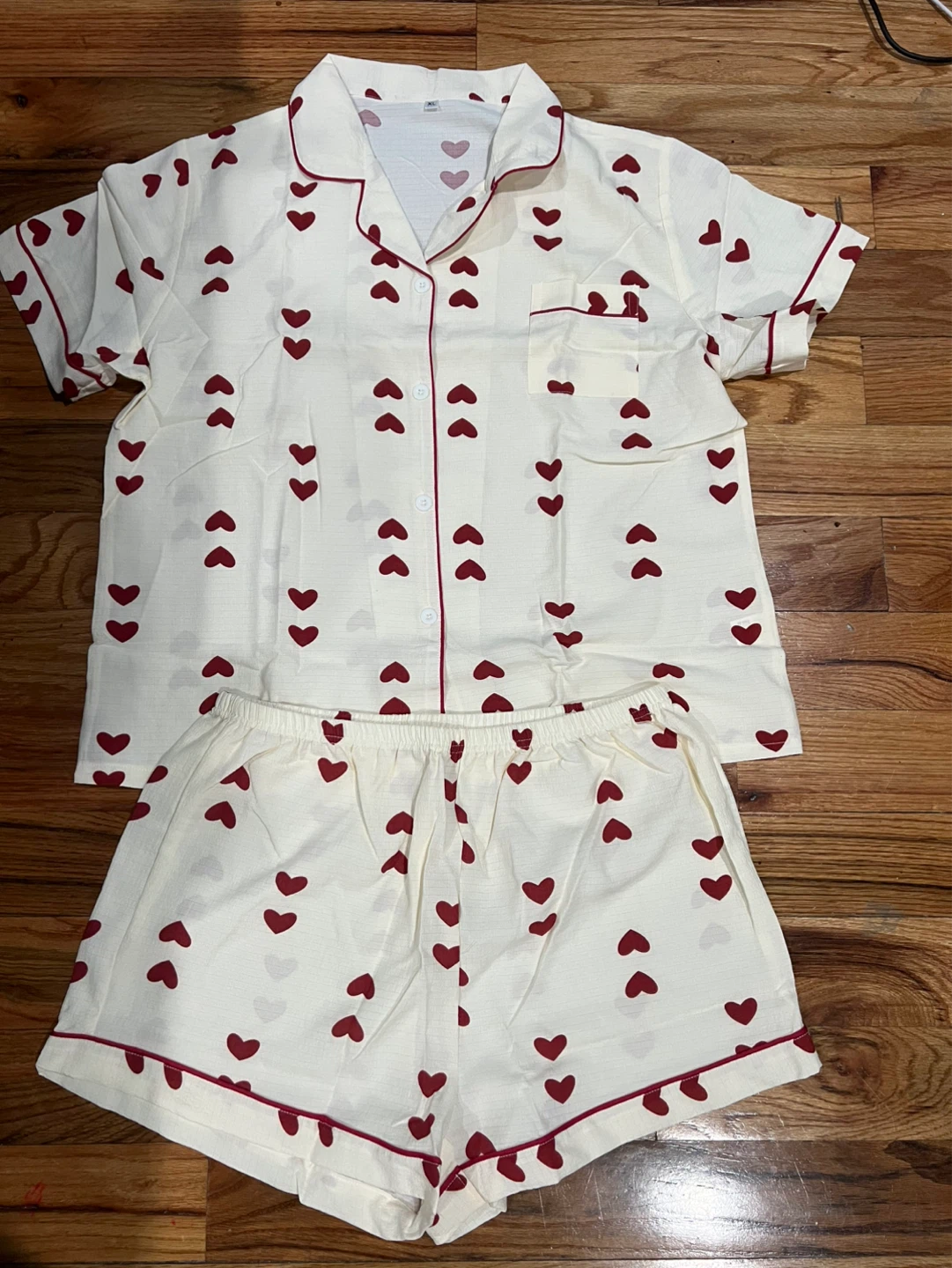 Women's Pajama Set - Cream with Red Hearts - Size XL - photo 4