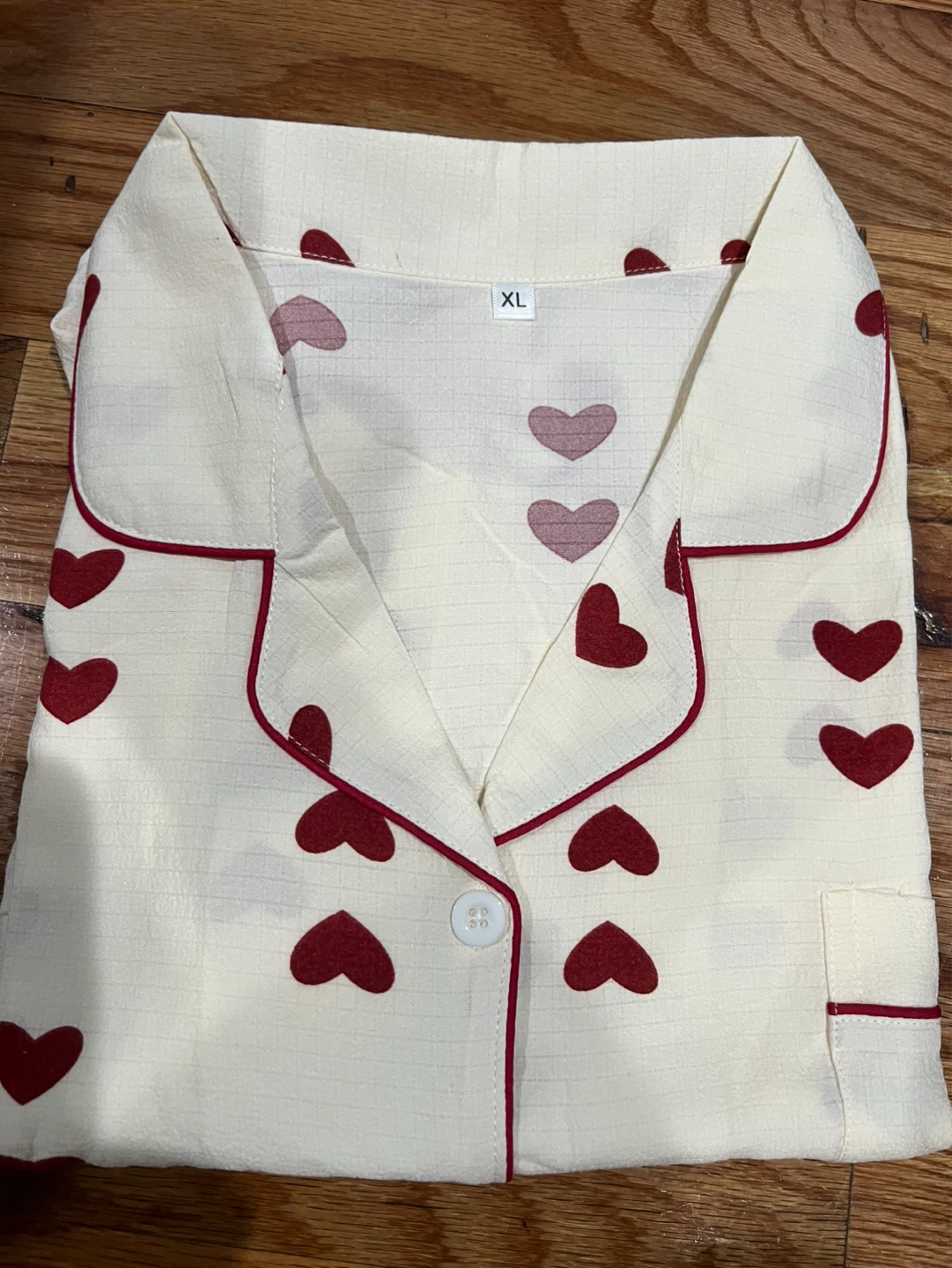Women's Pajama Set - Cream with Red Hearts - Size XL - photo 3
