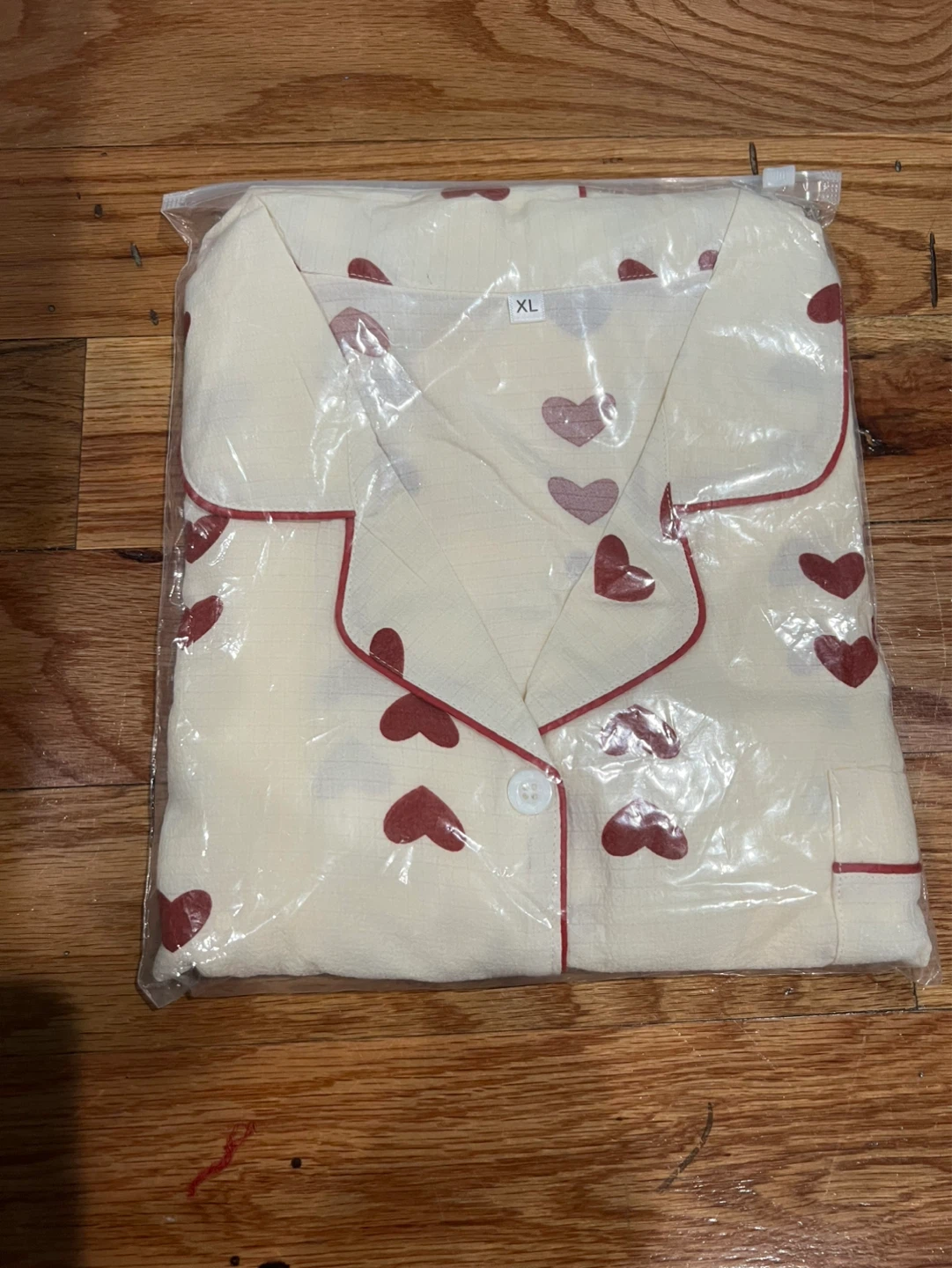 Women's Pajama Set - Cream with Red Hearts - Size XL