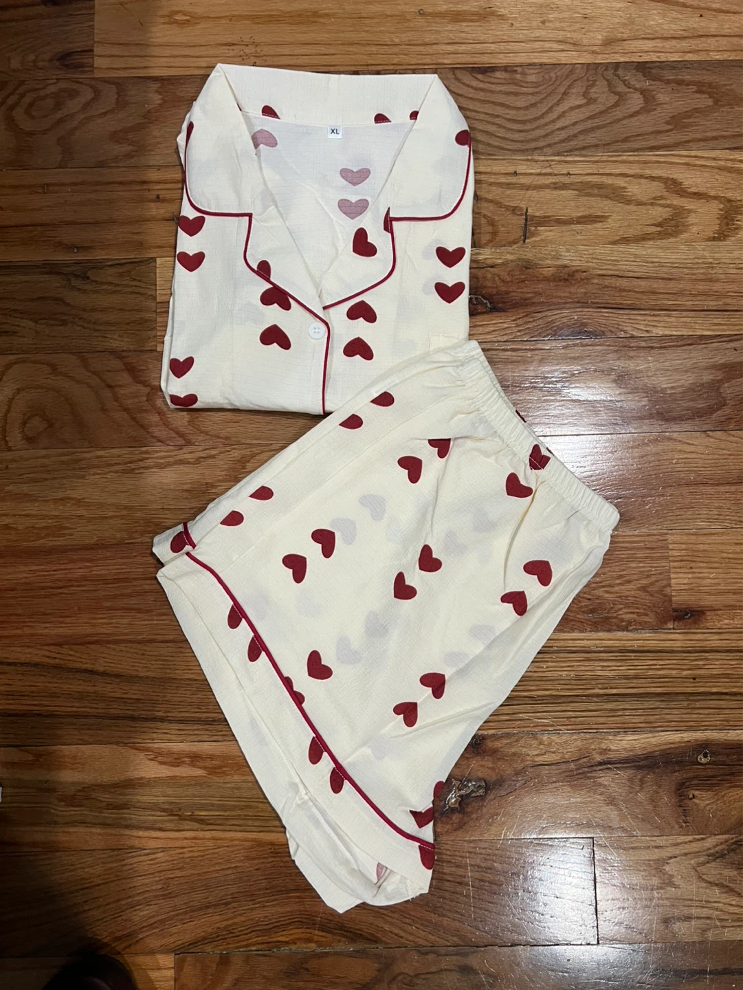 Women's Pajama Set - Cream with Red Hearts - Size XL - photo 2