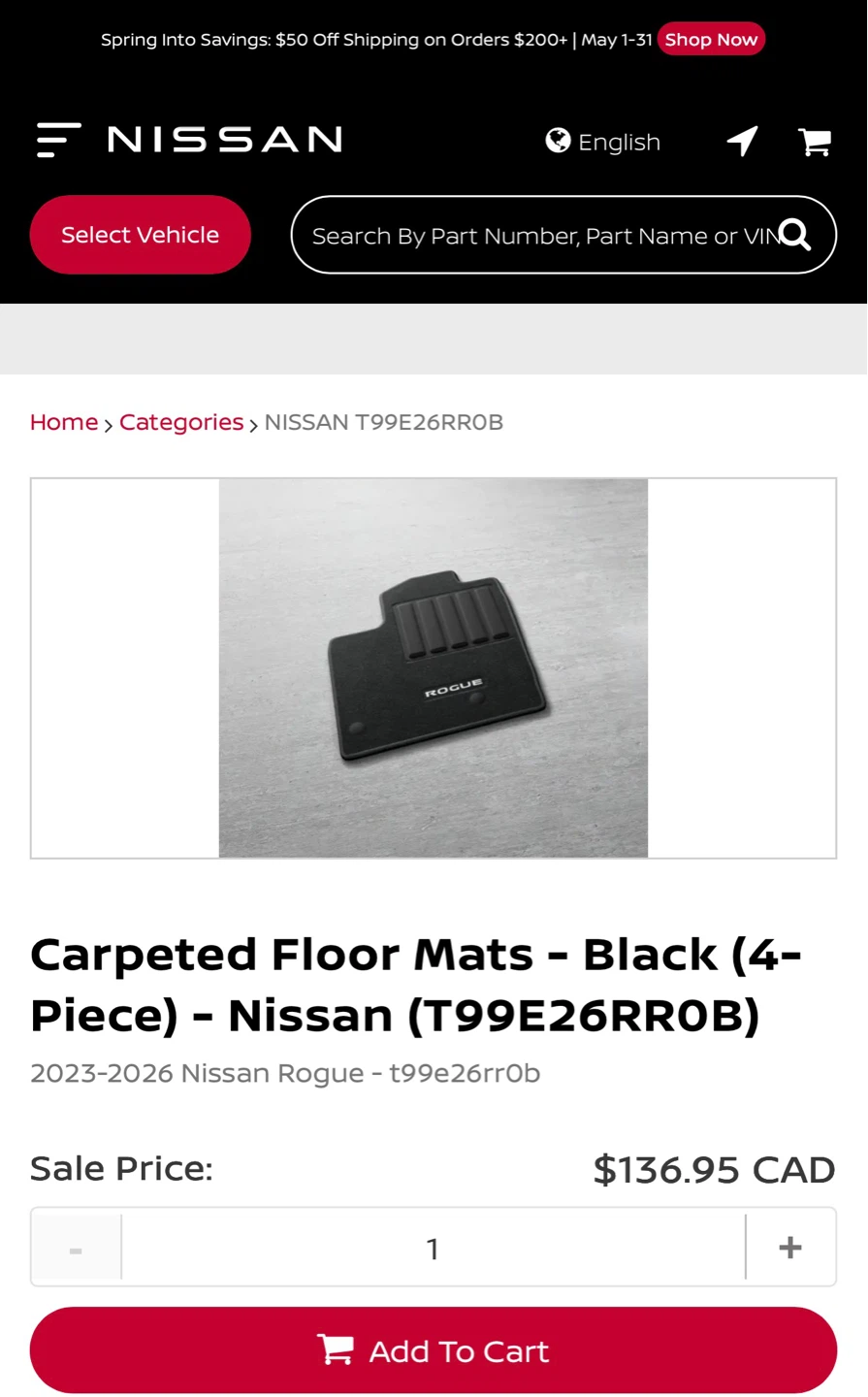 Nissan Rogue 2023 -Carpeted Floor Mats - Black (4-Piece)