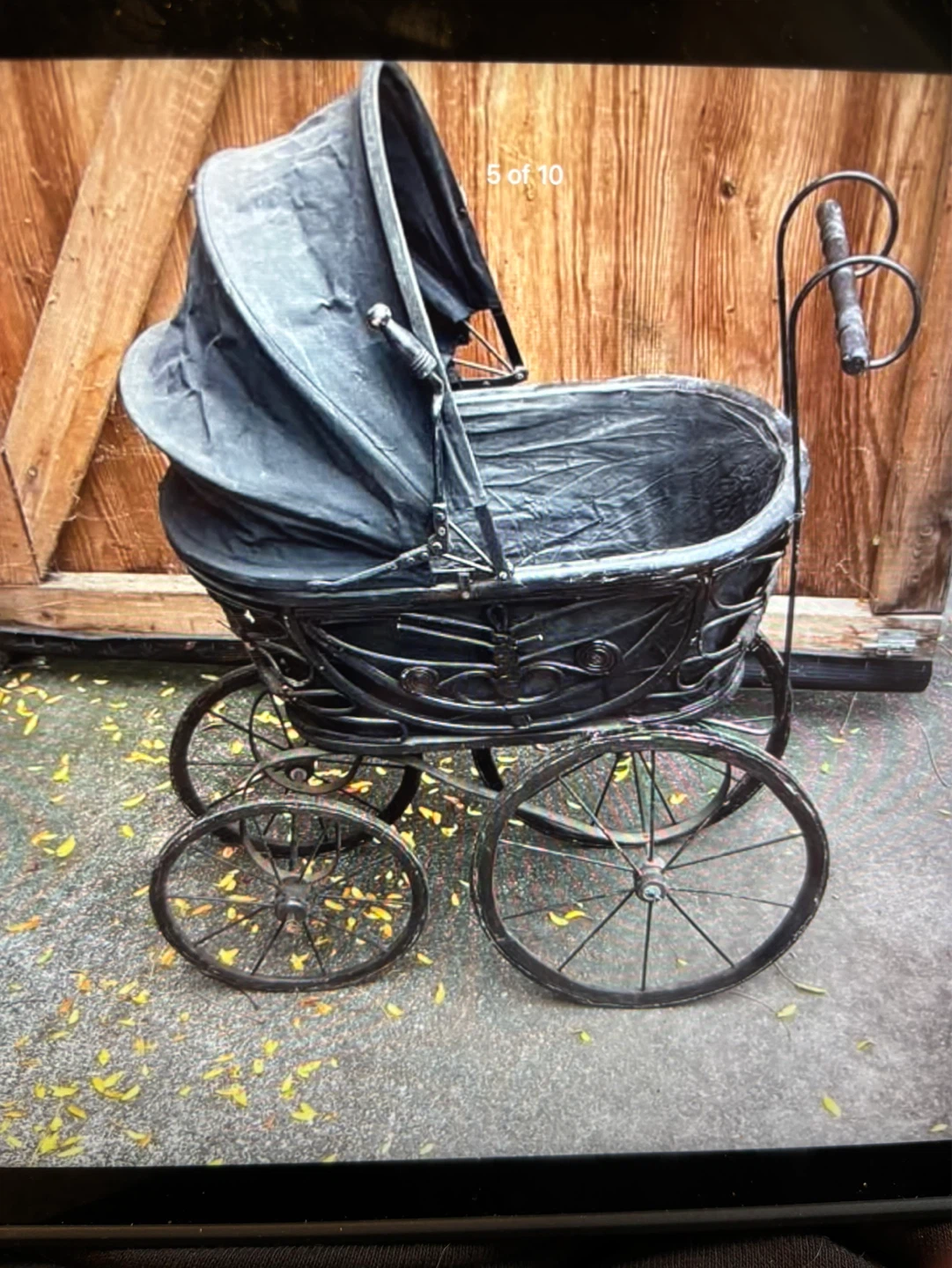 Antique Wood Decorated Doll Pram Carriage ! - photo 5