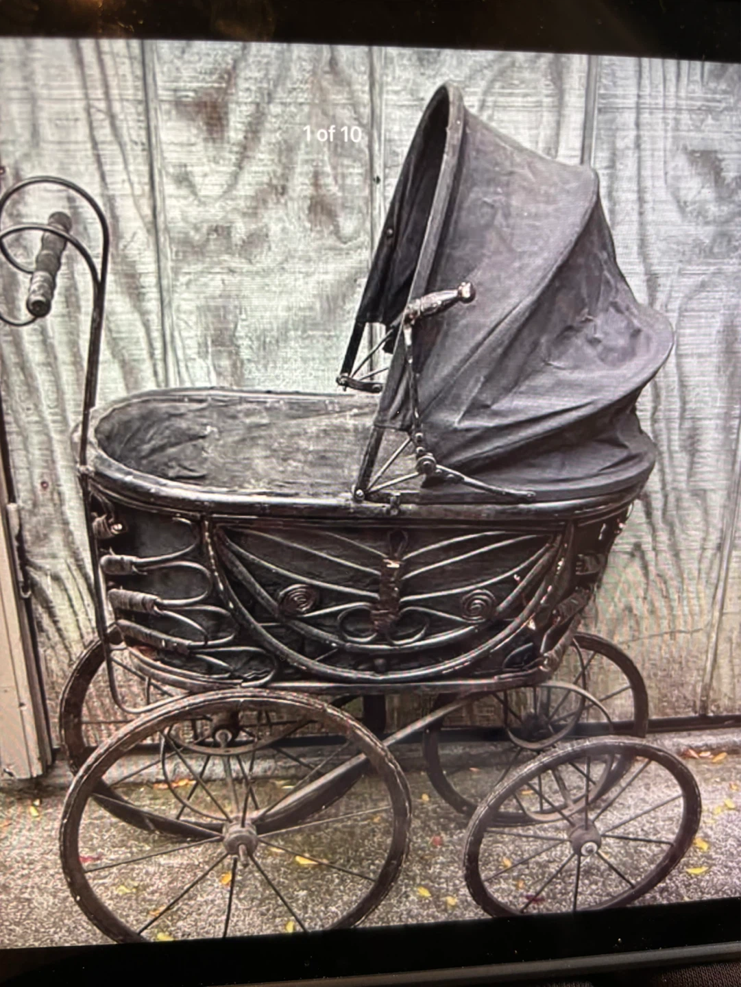Antique Wood Decorated Doll Pram Carriage !