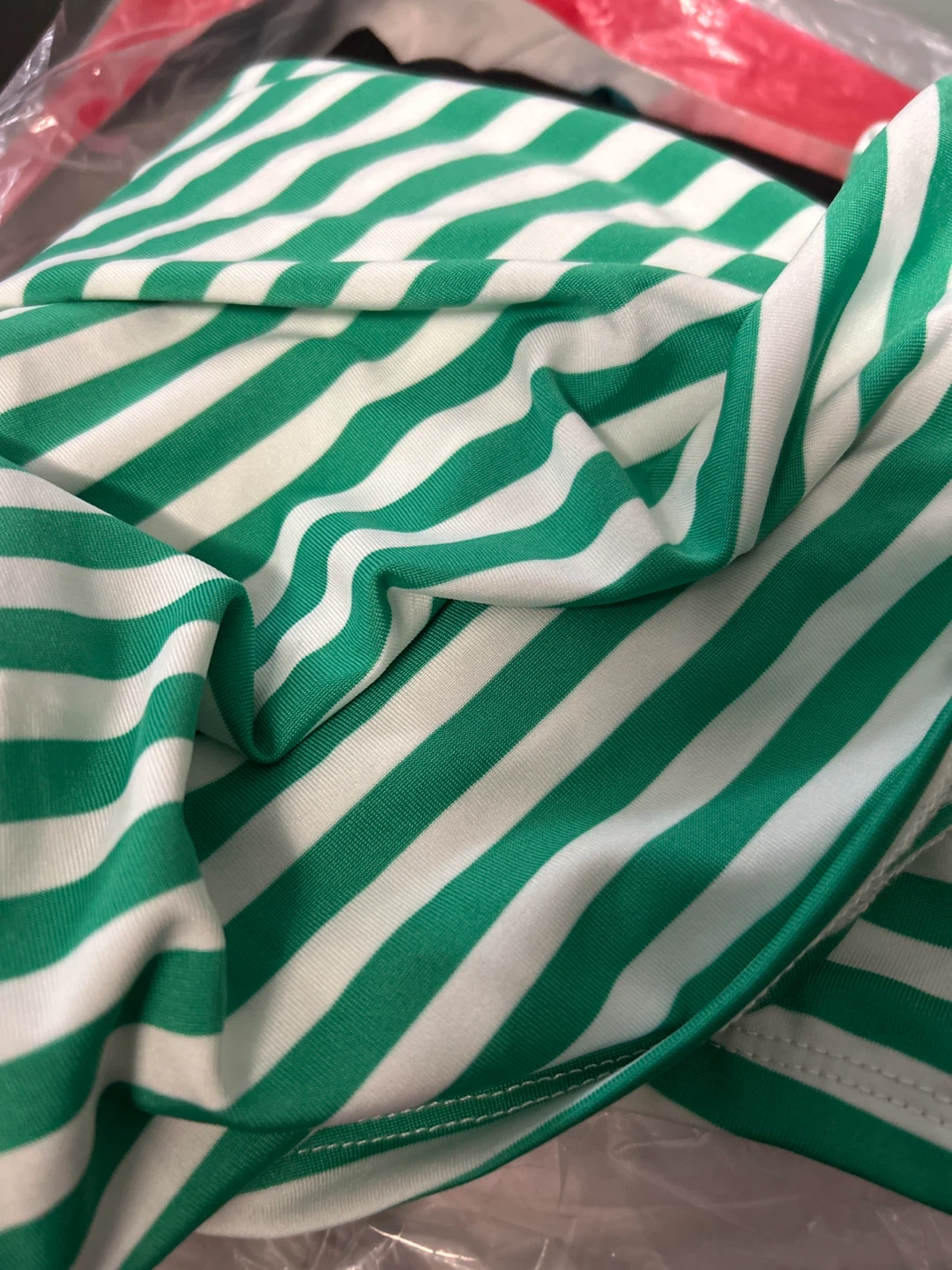 Green and White Striped Swimsuit Top