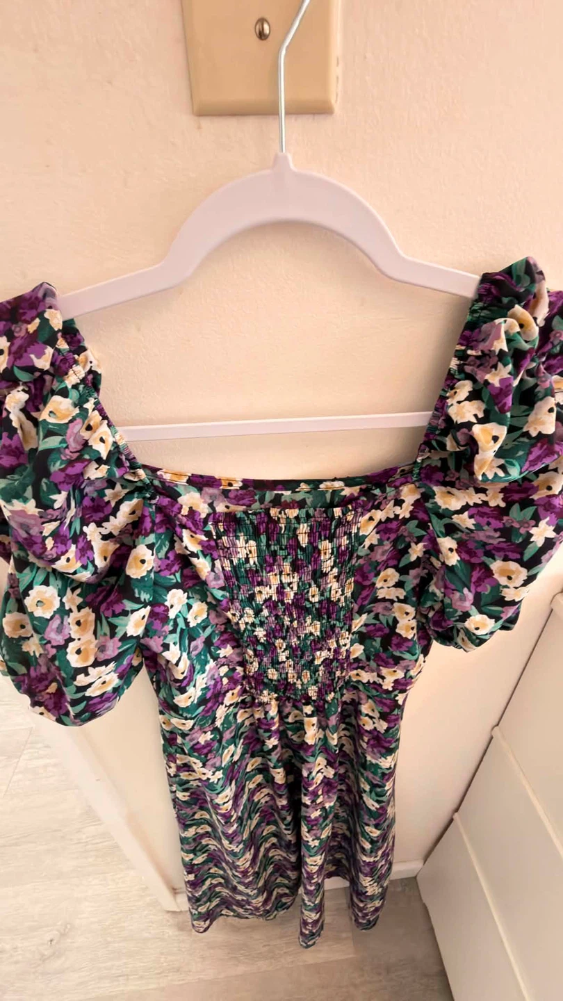 Floral Puff Sleeve Square Neck Dress - photo 3