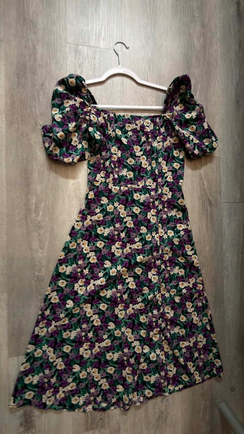 Floral Puff Sleeve Square Neck Dress