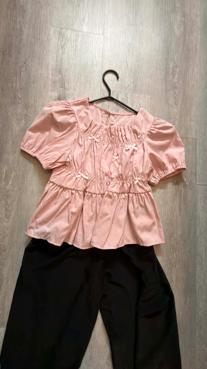 Pink Peasant Blouse with Bows